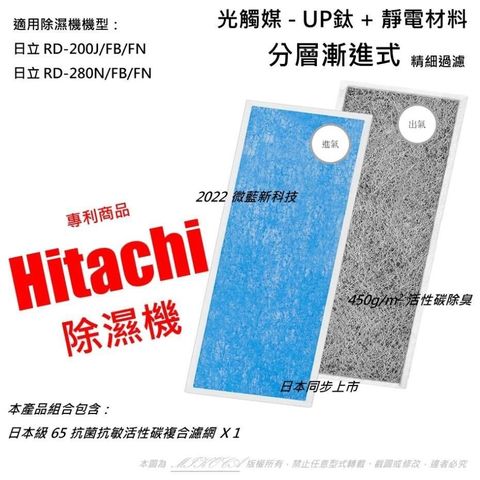 米歐 【南紡購物中心】 抗菌抗敏 適用 日立 Hitachi RD-200J/FB/FN RD-280N/FB/FN 催化觸媒 四合一濾網