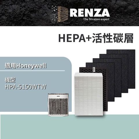 RENZA 【南紡購物中心】  抗敏濾網 適用Honeywell HPA 5150WTW 5150 HRF-R1 APP1AP HEPA+碳棉+顆粒活性碳