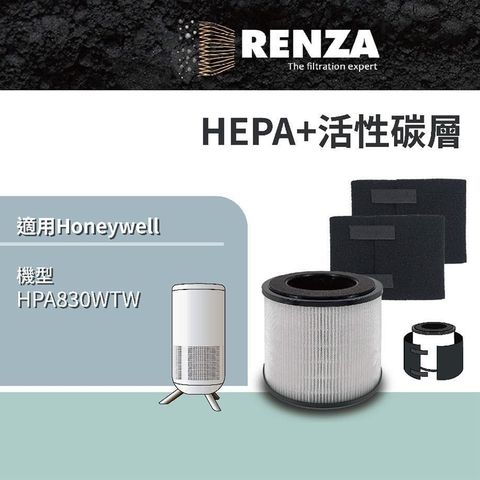 【南紡購物中心】 RENZA濾網 適用Honeywell HPA830WTW 小氛機 可替代 HRFJ830 HEPA+活性碳二合一濾網