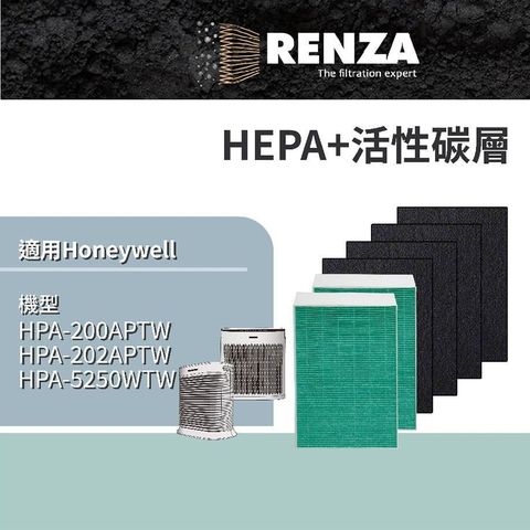 【南紡購物中心】 RENZA 抗菌濾網 適用Honeywell HPA-200/202APTW HPA-5250WTW HEPA活性碳 一年份