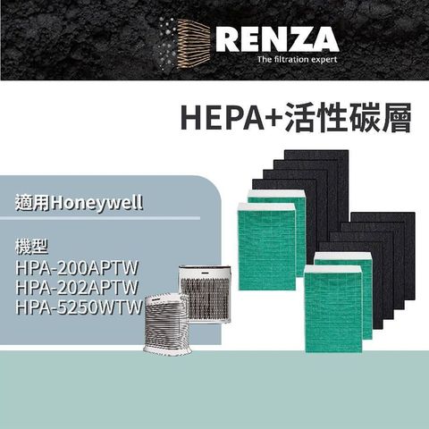 【南紡購物中心】 RENZA 抗菌濾網 適用Honeywell HPA-200/202APTW 5250WTW HEPA活性碳 兩年份