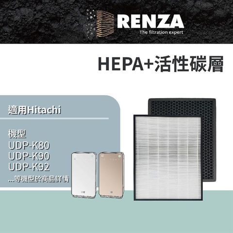 【南紡購物中心】 RENZA濾網 適用 Hitachi 日立UDP-K80 K90 K100 HEPA+活性碳 空氣清淨機 濾網組