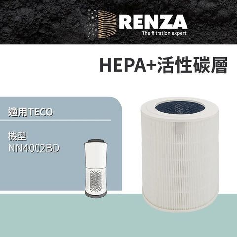 RENZA 【南紡購物中心】  適用TECO 東元 NN4002BD 15坪高效負離子360度空氣清淨機 二合一活性碳HEPA濾網