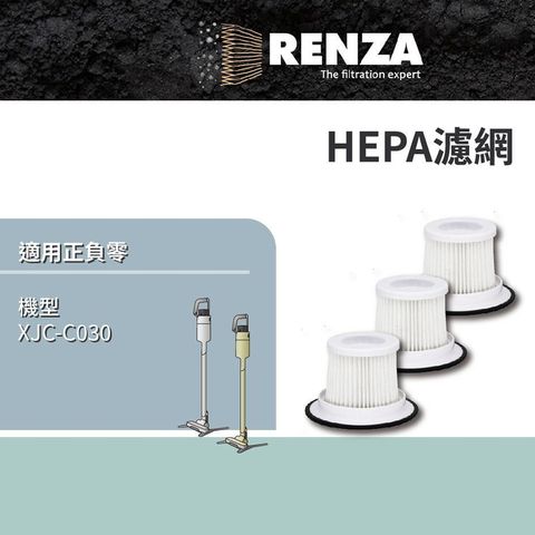 【南紡購物中心】 RENZA濾網 適用 ±0 正負零 XJC-C030 無線吸塵器 替代 XJF-C030 HEPA濾網 3入組