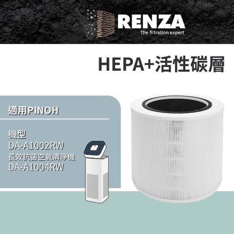 【南紡購物中心】RENZA適用Pinoh 品諾 DA-A1002RW 長效抗菌空氣清淨機 HEPA+活性碳二合一濾網 可替換DA-A02