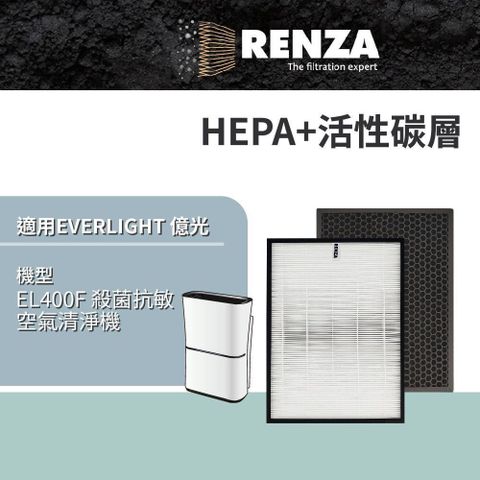 RENZA 【南紡購物中心】 適用 EVERLIGHT 億光 EL400F 殺菌抗敏空氣清淨機 高效HEPA+活性碳濾網
