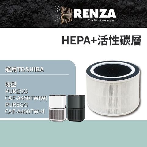 【南紡購物中心】RENZA 適用 Toshiba 東芝 Purego CAF-A450TW CAF-A400TW 抗敏空氣清淨機 HEPA活性碳濾網