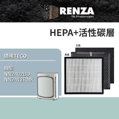 【南紡購物中心】 RENZA 適用 TECO 東元 NN2402BD NN2412RMK DC直流高效清淨機 HEPA+活性碳濾網組