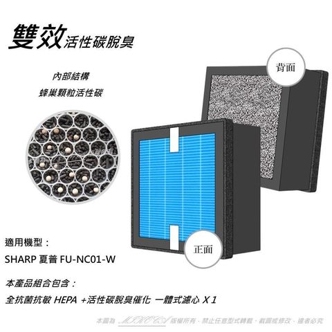 米歐 【南紡購物中心】 抗菌抗敏 適用 SHARP 夏普 FU-NC01-W 空氣清淨機 HEPA 對應 FZ-N15SFE HEPA 濾心 濾網