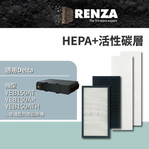 【南紡購物中心】 RENZA適用 Delta 台達電 全熱交換器 VEB150AT/250AT 初效/活性碳/HEPA濾網4件一組 濾芯