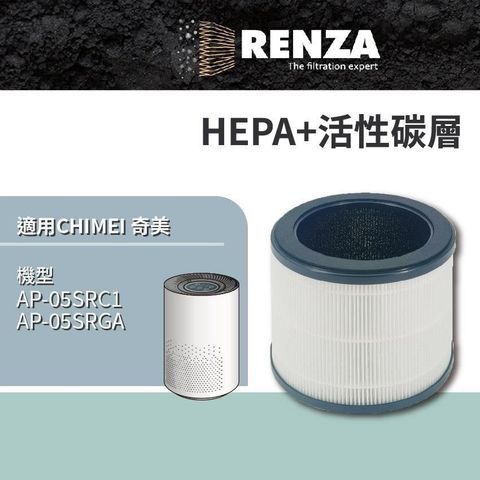 RENZA 【南紡購物中心】  適用 CHIMEI 奇美 AP-05SRC1 AP-05SRGA 3-6坪360智能全淨化空氣清淨機 2合1HEPA+活性碳濾網 濾芯