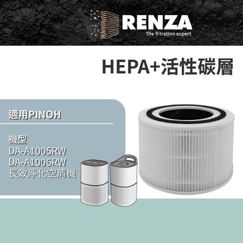 RENZA 【南紡購物中心】 適用 Pinoh 品諾 DA-A1005RW DA-A1006RW 長效淨化空氣清淨機 HEPA+活性碳 濾網 濾芯 濾心