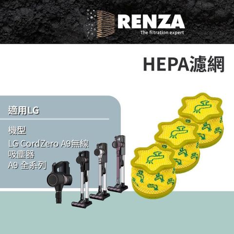 【南紡購物中心】 RENZA適用 LG 樂金 A9 全系列 LG CordZero A9無線吸塵器 集塵濾網 濾芯 濾心 3入組