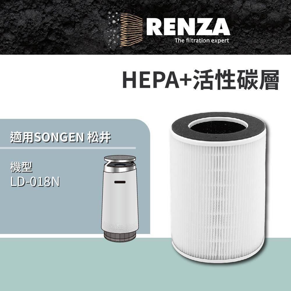 RENZA 【南紡購物中心】 適用 SONGEN 松井 LD-018N 全效抗菌空氣清淨機 HEPA+活性碳 濾網 濾芯 濾心