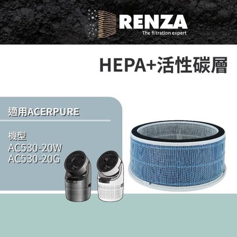 【南紡購物中心】 RENZA適用 Acer 宏碁 Acerpure AC530-20W AC530-20G 空氣清淨機 高效HEPA+活性碳(2合1)濾網
