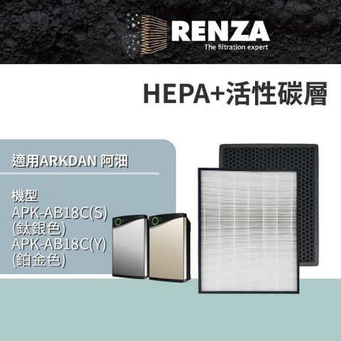 【南紡購物中心】 RENZA適用 ARKDAN 阿沺 APK-AB18C(S) APK-AB18C(Y) 雲端空氣清淨機 HEPA+活性碳濾網 濾芯