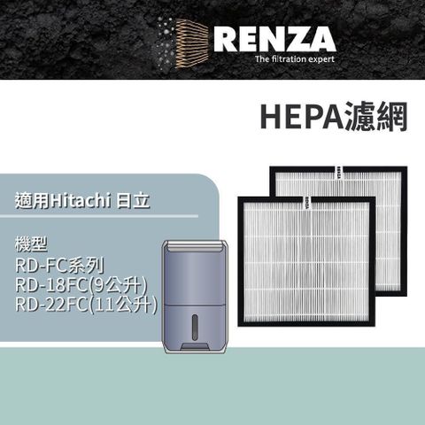 【南紡購物中心】 RENZA適用 Hitachi 日立 RD-22FC RD-18FC RD-FC系列 清淨型除濕機 HEPA濾網 濾芯 濾心 2入組