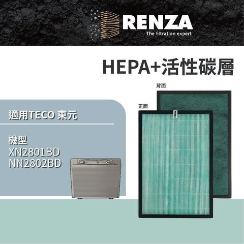 RENZA 【南紡購物中心】 適用 TECO 東元 XN2801BD NN2802BD 空氣清淨機 HEPA+活性碳 濾網 濾芯 濾心