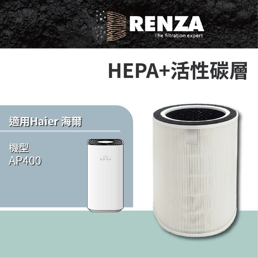 RENZA 【南紡購物中心】 適用 Haier 海爾 AP400 除霾抗菌空氣清淨機 適用6-15坪 HEPA+活性碳 濾網 濾芯 濾心