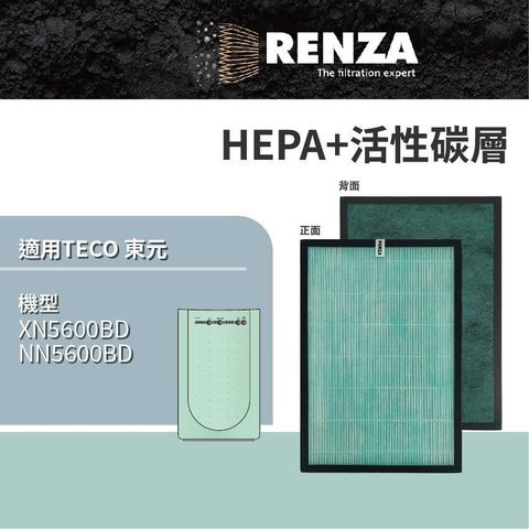 RENZA 【南紡購物中心】 適用 TECO 東元 XN5600BD NN5600BD 空氣清淨機 HEPA+活性碳 濾網 濾芯 濾心