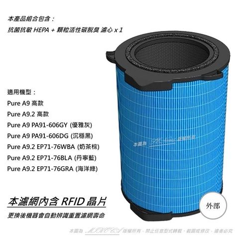 米歐 【南紡購物中心】 高款 適用 Electrolux 伊萊克斯 Pure A9 A9.2空氣清淨機PA91-606GY PA91-606DG EP71-76WBA EP71-76BLA EP71-76GRA 濾網