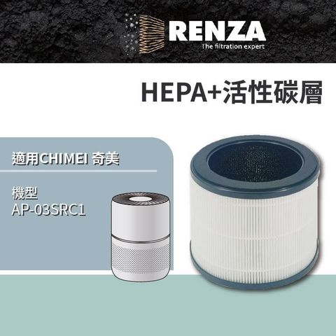 RENZA 【南紡購物中心】 適用 CHIMEI 奇美 AP-03SRC1 360度全淨化DC省電 空氣清淨機 HEPA+活性碳 濾網 濾芯 濾心