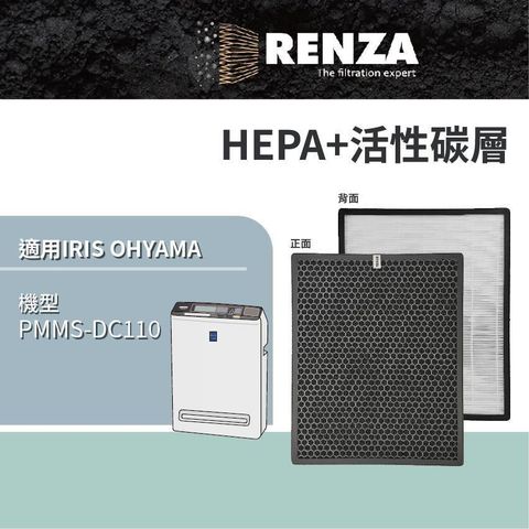 RENZA 【南紡購物中心】 適用 IRIS OHYAMA 愛麗思歐雅瑪 PMMS-DC110 空氣清淨機 HEPA+活性碳 濾網 濾芯 濾心