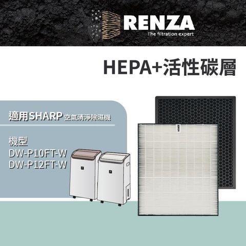 RENZA 【南紡購物中心】 適用 Sharp 夏普 DW-P10FT-W DW-P12FT-W 空氣清淨除濕機 HEPA+活性碳 濾網 濾芯 濾心