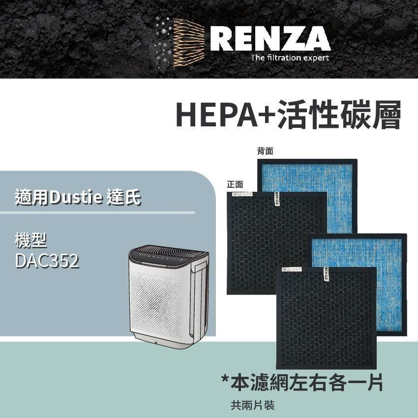 RENZA RENZA_ 適用 瑞典 Dustie 達氏 DAC352 智慧淨化空氣清淨機 HEPA+活性碳 濾網 濾芯 濾心