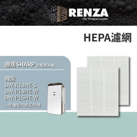 RENZA 適用Sharp 夏普 DW-K18HT-S P18HT-W P16HT-W P16HT-G 空氣清淨除濕機 HEPA濾網