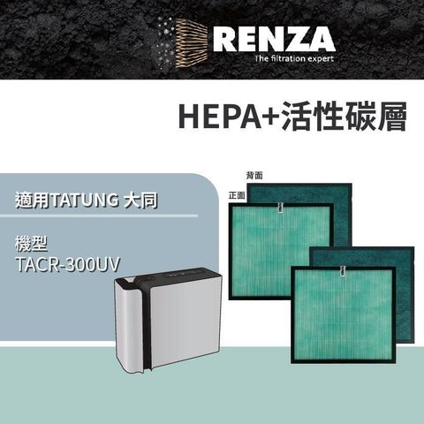RENZA適用 TATUNG 大同 TACR-300UV 空氣清淨機 HEPA+活性碳 濾網 濾芯 濾心 2入組