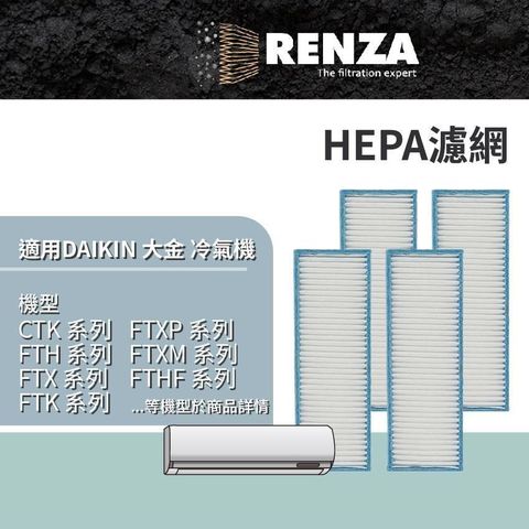 RENZA 適用 Daikin 大金 CTK FTH FTX FTK FTXP FTXM FTHF系列 分離式冷氣HEPA濾網