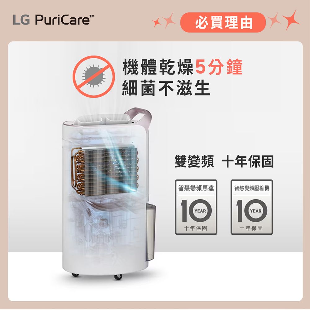 LG 樂金 PuriCare UV抑.菌 WiFi變頻除濕機-17公升/晶鑽銀MD171QSE0