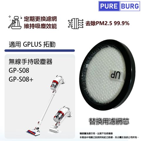 適用 GPLUS 拓勤 GP-S08 GP-S08+無線手持吸塵器替換用濾網濾芯