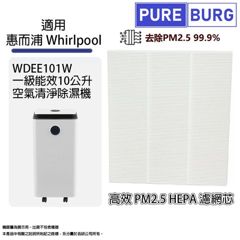 PUREBURG 適用惠而浦Whirlpool WDEE061W 一級能效6公升空氣清淨除濕機HEPA濾網濾芯
