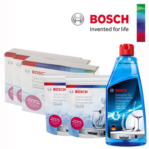 BOSCH 博世 洗碗機專用清潔優惠組(洗碗錠3入軟化鹽2入光潔劑1入)