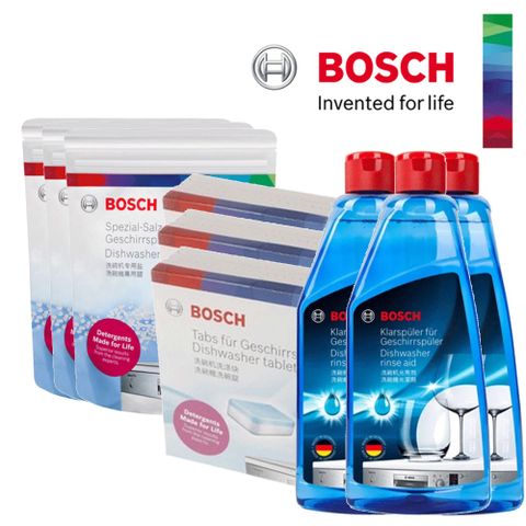 BOSCH 博世 洗碗機專用清潔優惠組(洗碗錠3入軟化鹽3入光潔劑3入)