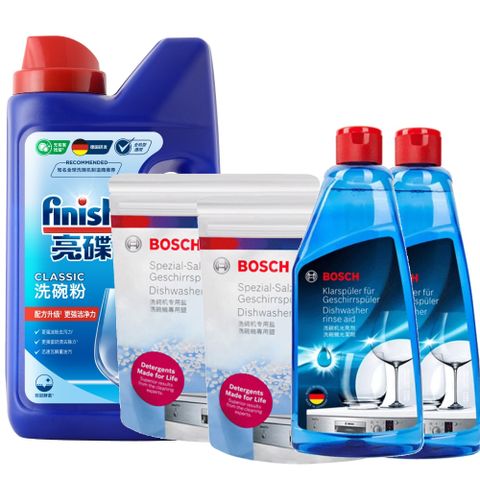 BOSCH 博世 洗碗機清潔劑套餐(洗碗粉2罐+軟化鹽2包+光潔劑1罐)