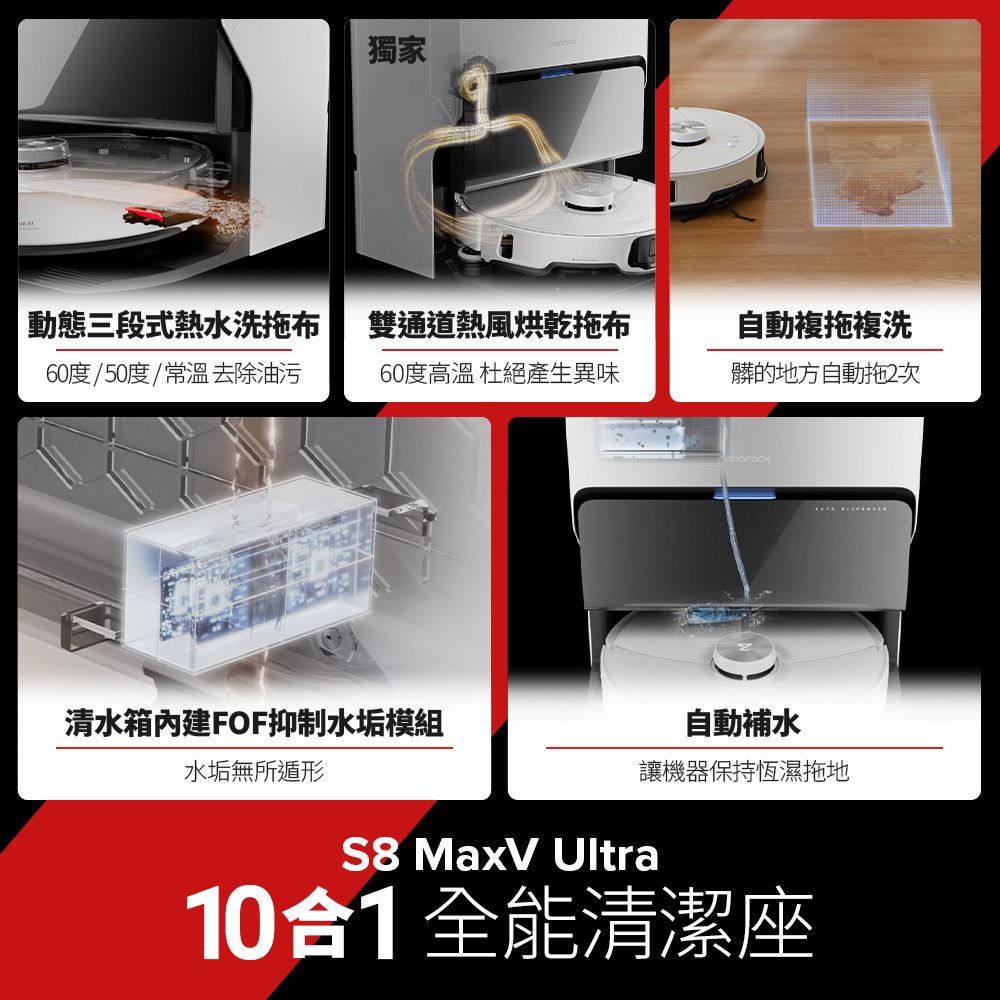 Roborock 石頭科技  S8 MaxV Ultra 水立方 極致貼牆AI旗艦掃拖機皇(雙機械臂/伸縮邊刷/貼牆小魔手/60度熱水洗拖布)