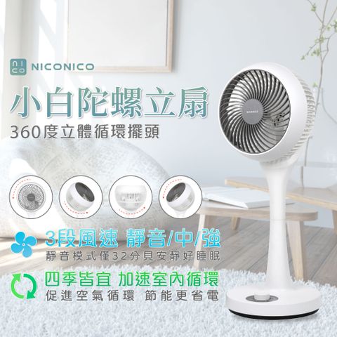 NICONICO 360度循環陀螺立扇 小白循環扇 NI-GS902