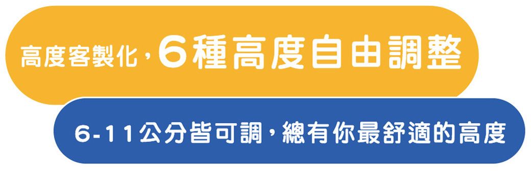 高度客製化6種高度自由調整6-11公分皆可調,總有你最舒適的高度