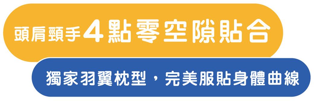 頭肩頸手4點零空隙貼合獨家羽翼枕型,完美服貼身體曲線