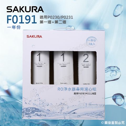SAKURA 櫻花 F0191 RO淨水器專用濾心-一年份《3支入》 ★適用P0230/P0231