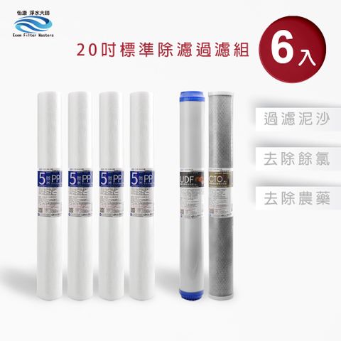 怡康 20吋小胖除氯過濾型6支組 5微米PP UDF椰殼活性碳 CTO燒結活性碳 全屋淨水