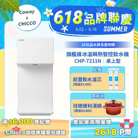 【Coway】冰溫瞬熱智控桌上型飲水機 CHP-7211N (原廠安裝)