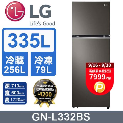 LG 樂金 335L智慧變頻雙門冰箱(星夜黑)GN-L332BS