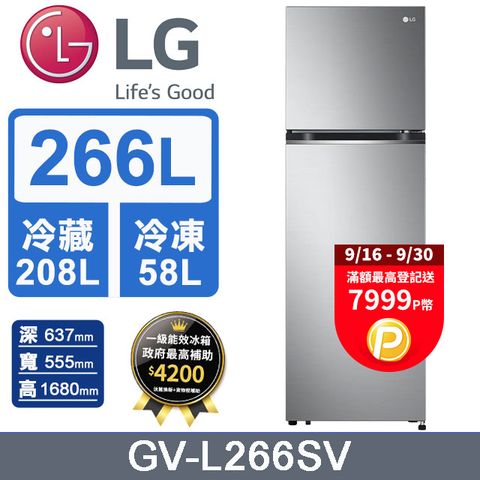 LG 樂金 266L 智慧變頻雙門冰箱GV-L266SV(星辰銀)