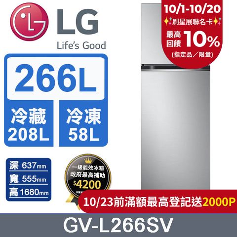 LG 樂金 266L 智慧變頻雙門冰箱GV-L266SV(星辰銀)