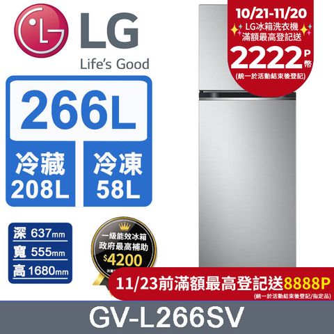 LG 樂金 266L 智慧變頻雙門冰箱GV-L266SV(星辰銀)