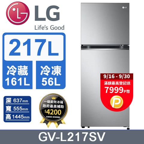 LG 樂金 217L 智慧變頻雙門冰箱 GV-L217SV (星辰銀)